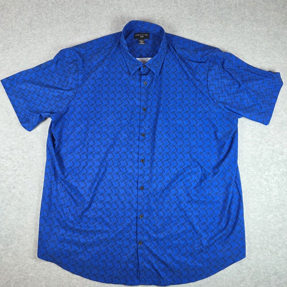 Shaquille O'Neal Big Tall Mens Shirt 3XLT Blue Geometric Print Button Up